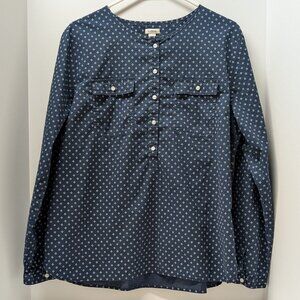 L.L. Bean 100% Cotton Popover Shirt in Navy Blue & White